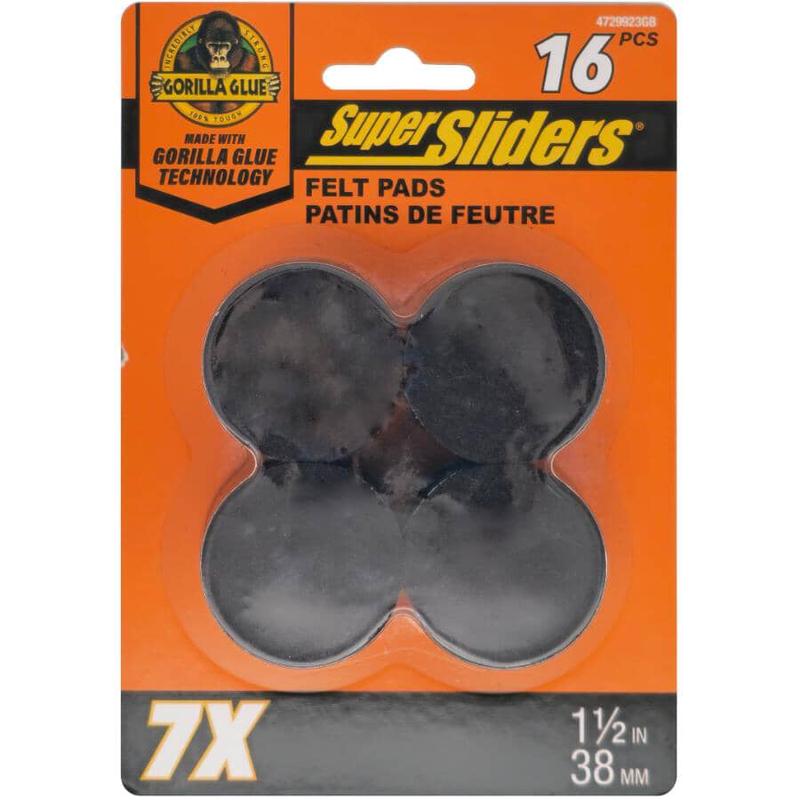 1-1/2″ Round Super Sliders Felt Pads with Gorilla Glue Technology, Brown – 16 Pack
