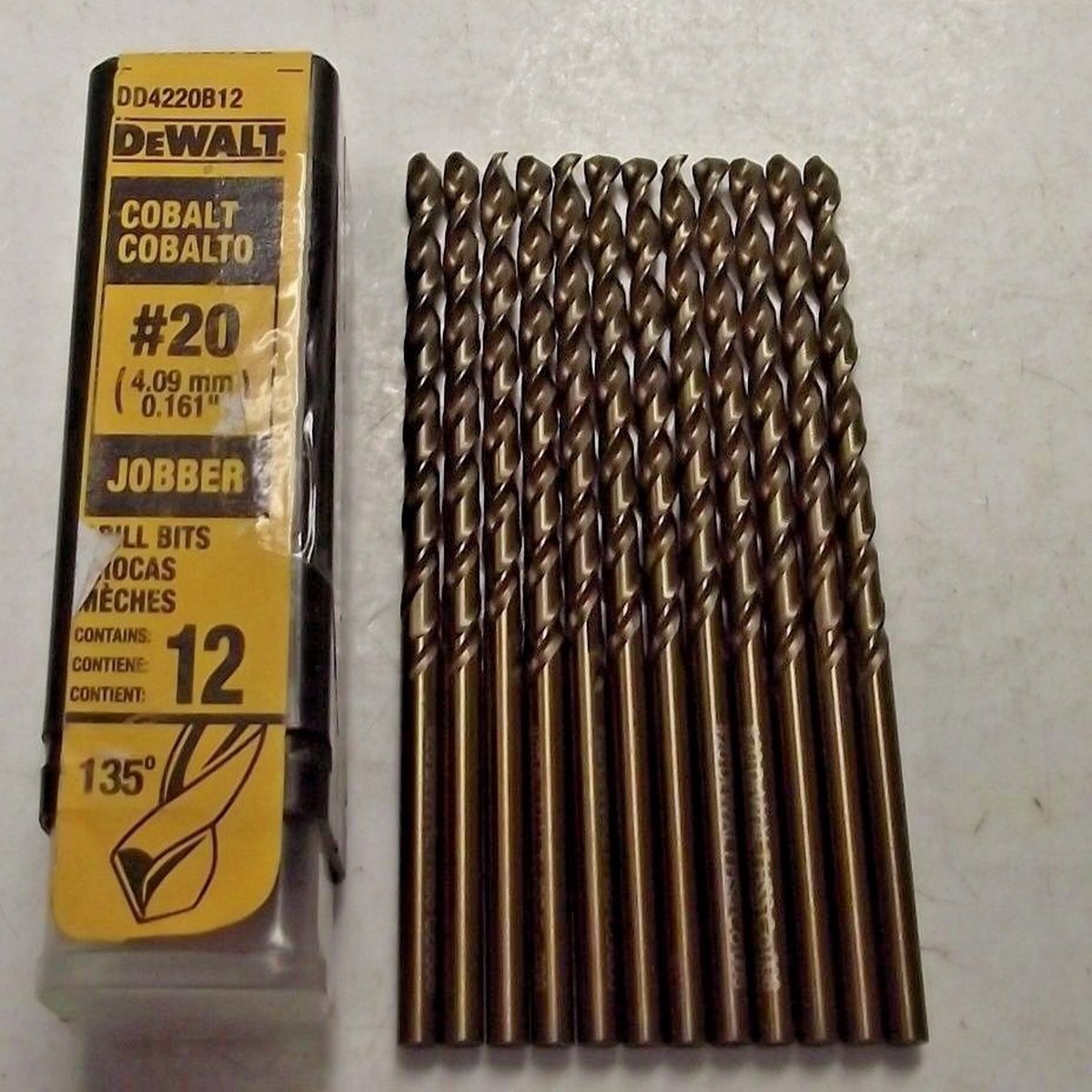 Dewalt DD4220B12 #20 CObalt Jobber Length Drill Bits 12 Pack