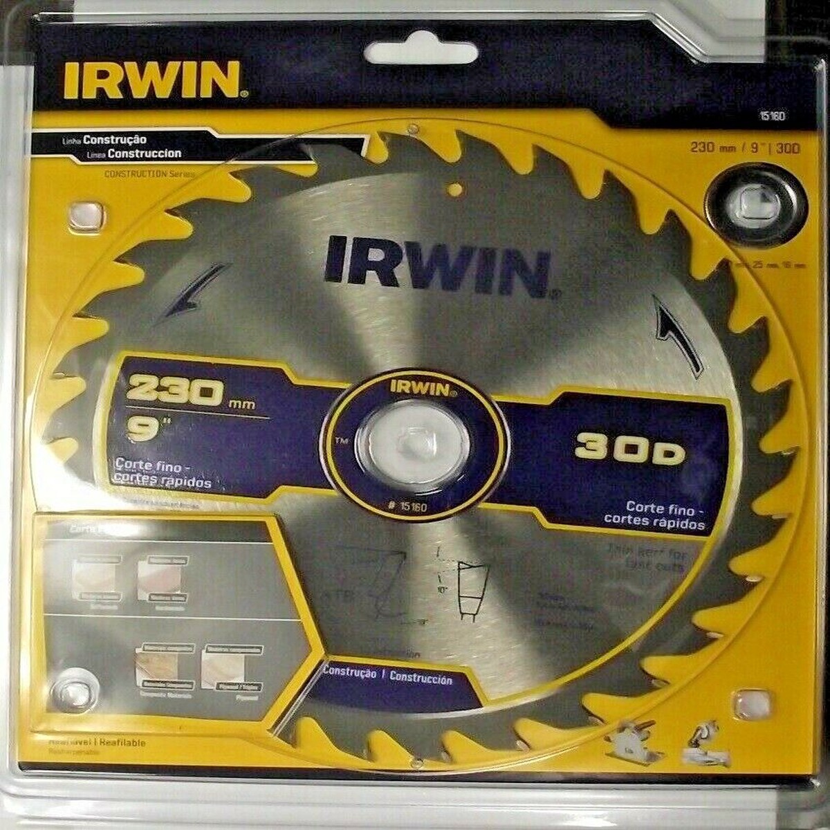 Irwin 9″ x 30 Tooth Carbide Saw Blade 30mm, 25mm, 16mm Arbor 15160