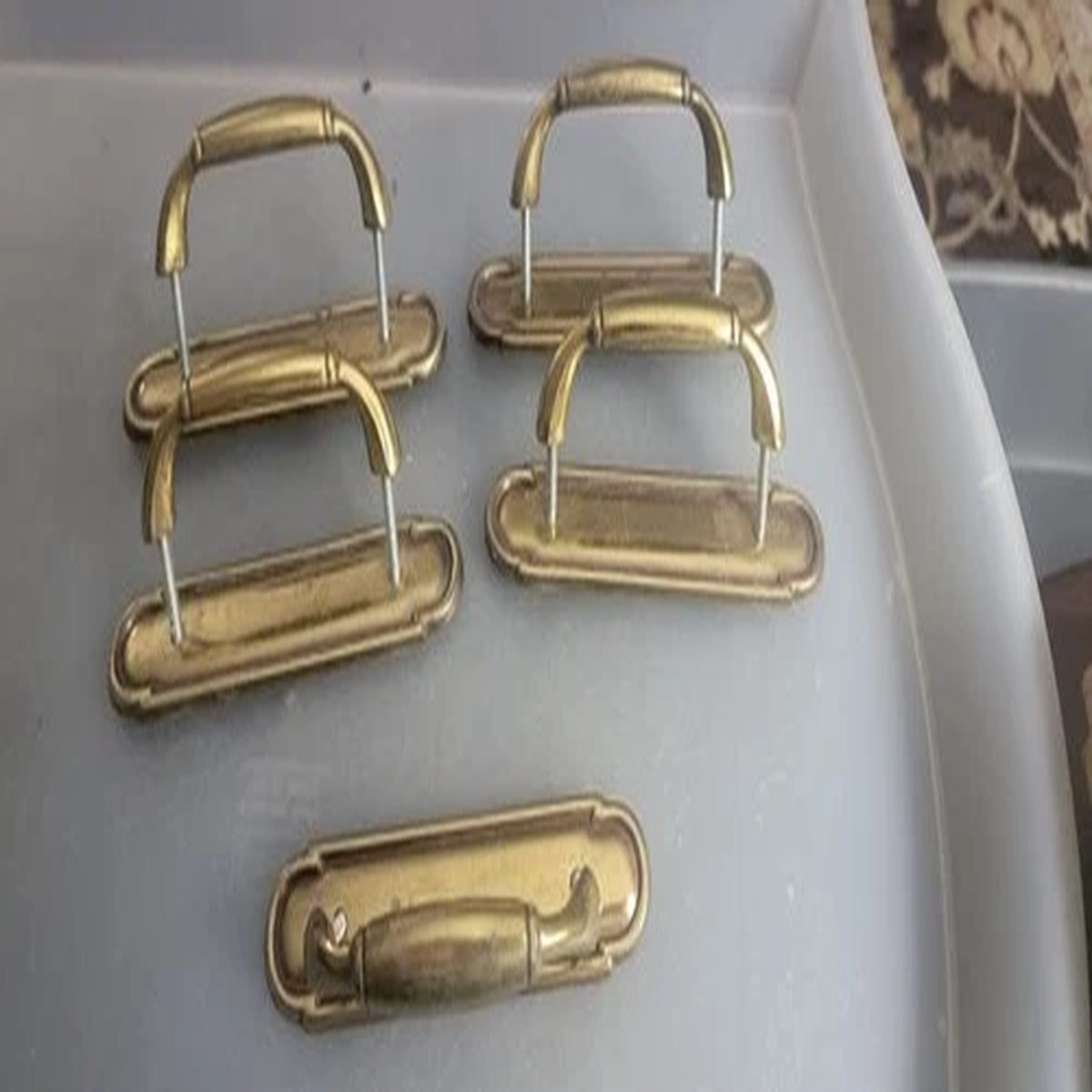 Lot of 5 Vintage Keeler Brass Company Furniture Pulls 5 Total Length- Hole 3″