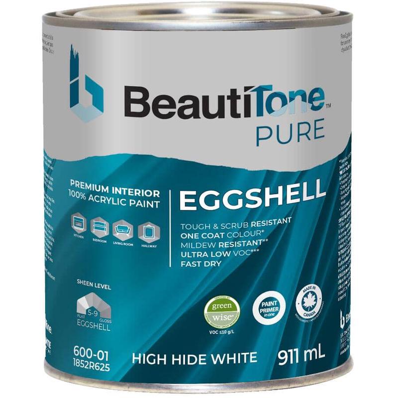Premium Interior Latex Eggshell Paint & Primer – High Hide White, 911 ml