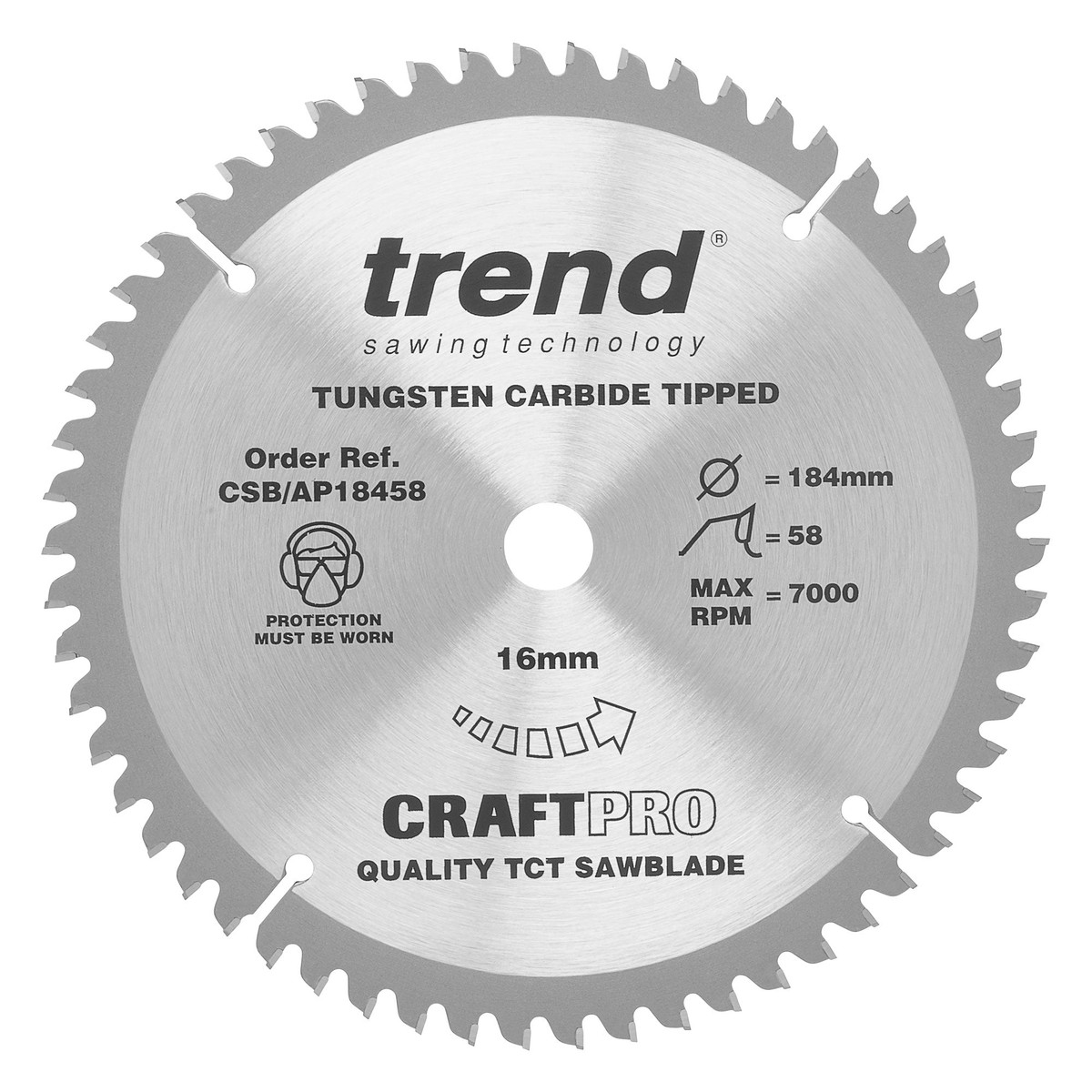 Trend Tools CSB/AP18458 Trend Aluminium/Plastic Circular Saw Blade 184Mm X 16Mm X 58T