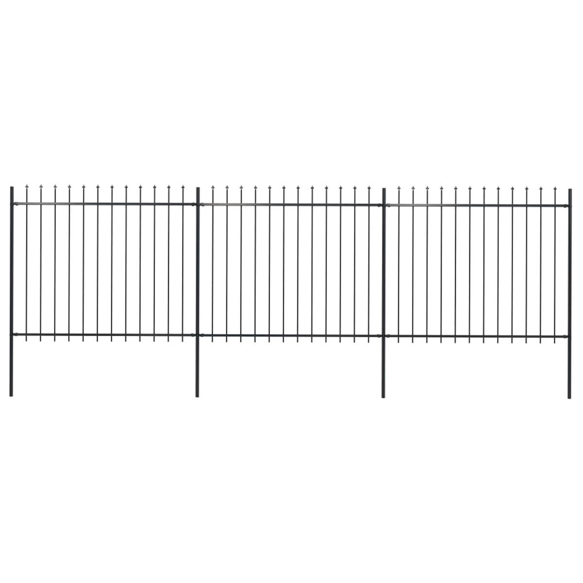 Berkfield Garden Fence with Spear Top Steel 5.1×1.5 m Black