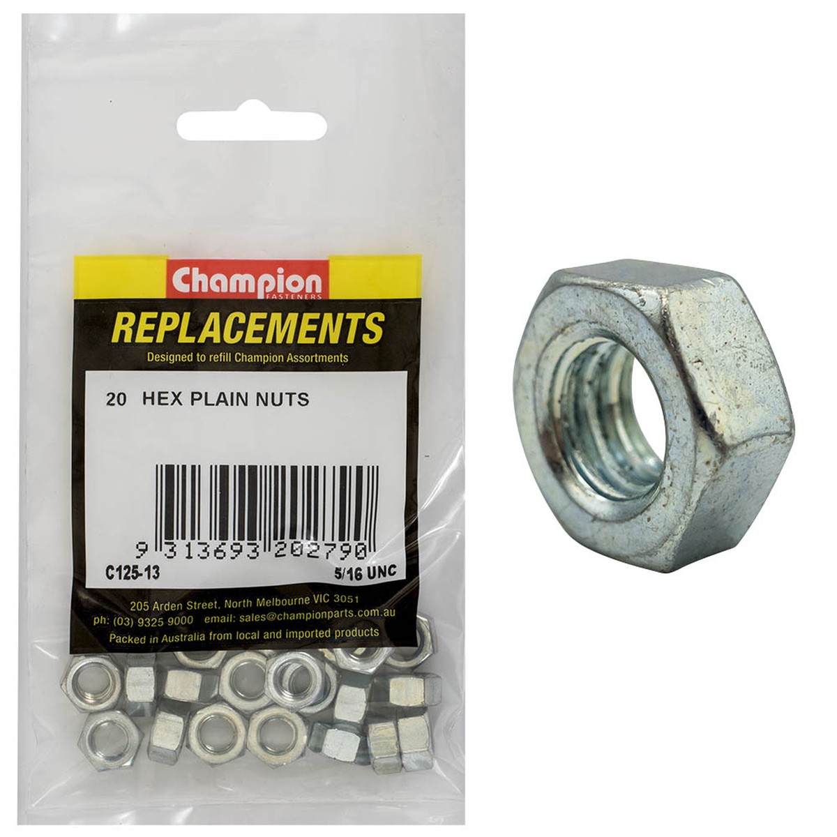 Champion 5/16in UNC Hexagon Nut -20pk