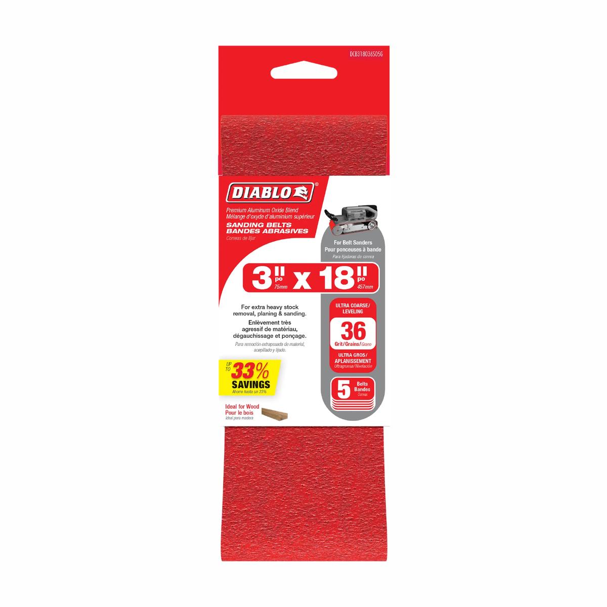 Diablo 3” x 18” Sanding Belts 5 Packs