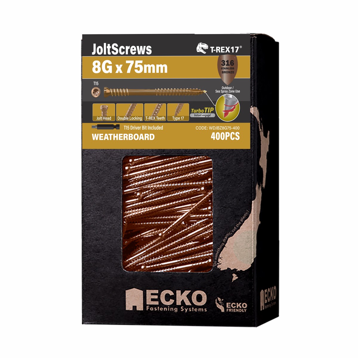 Ecko Joltscrew 8G X 75Mm Stainless Steel Bronze 316 Star Drive T15 (600 Box)