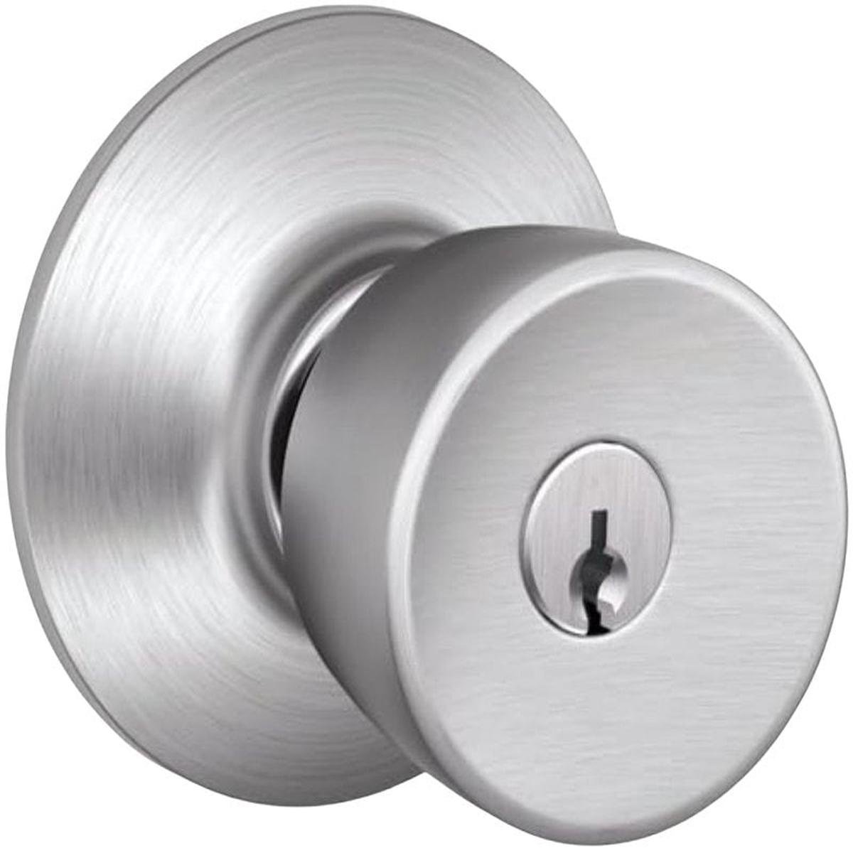 Schlage F Series F51VBEL626 Entry Knob, Satin Chrome, C Keyway, Commercial, Residential, 2 Grade, Universal Hand