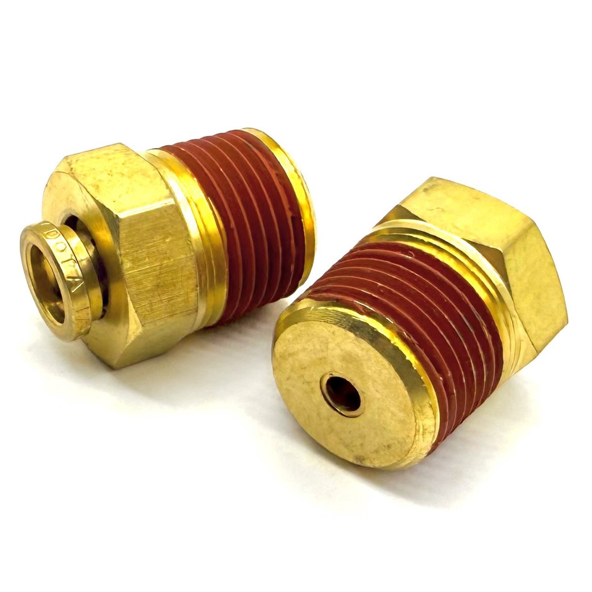 1/2″ Tube to 1/2″ NPT Straight Male Pipe Connector, Brass D.O.T. Push to Connect Air Brake Fitting with Red Acrylic Thread Sealant
