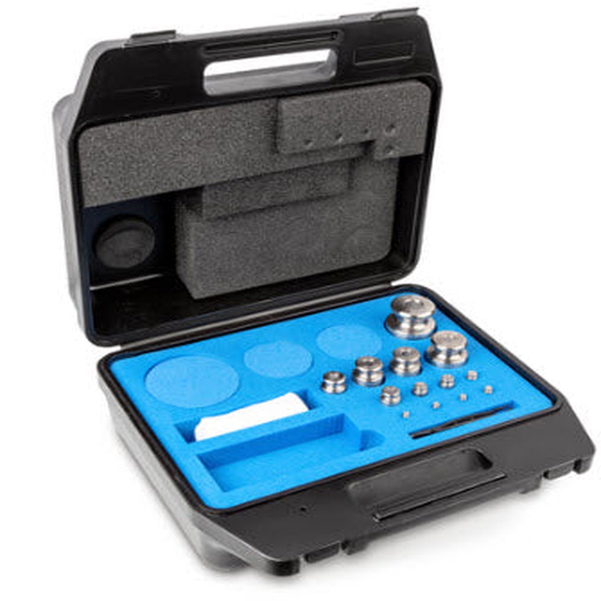 Kern 344-064, Kern M1 Sets 1g – 1Kg in a plastic case Cylindrical shape, polished stainless steel Dust-brush, tweezers and gloves to handle the weights.