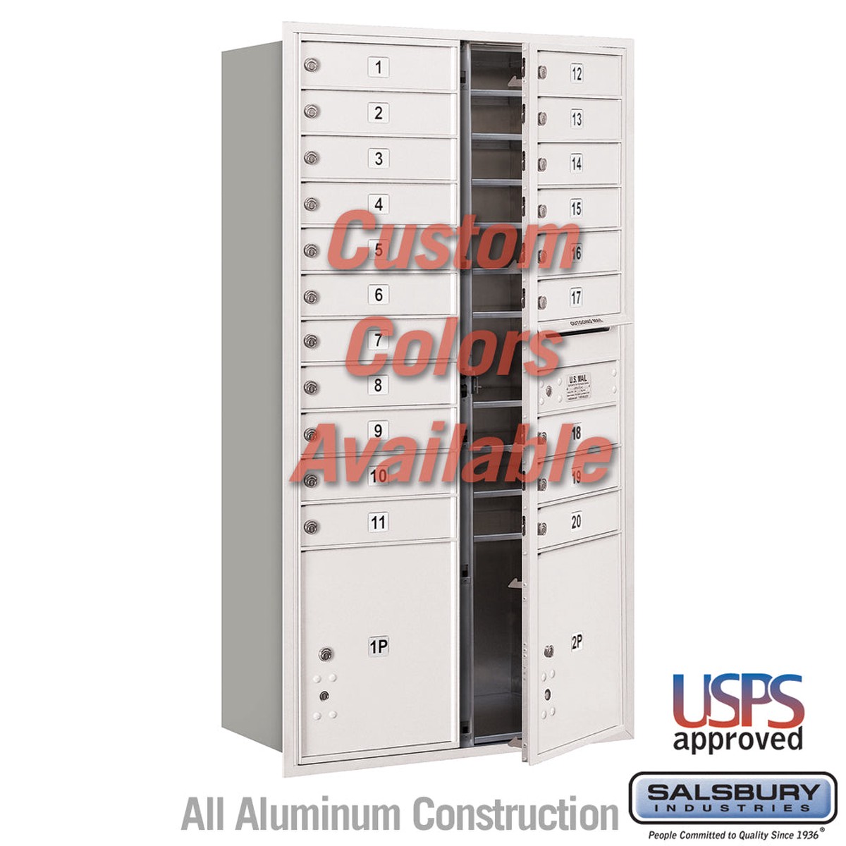 Recessed Mounted 4C Horizontal Mailbox – Maximum Height Unit (57 1/8 Inches) – Double Column – 20 MB1 Doors / 2 PL4.5’s – Custom Color – Front Loading – USPS Access