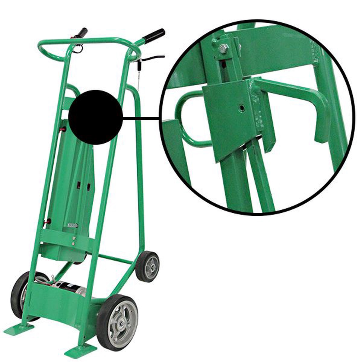 Valley Craft Powered Drum Hand Truck – Steel, (4) Wheels (2) Solid Rubber (2) Rear Polyurethane, Hand Brake, 800 lb. Capacity, Chime Hook for Steel/Plastic/Fiber Drums w/ Locking Cover