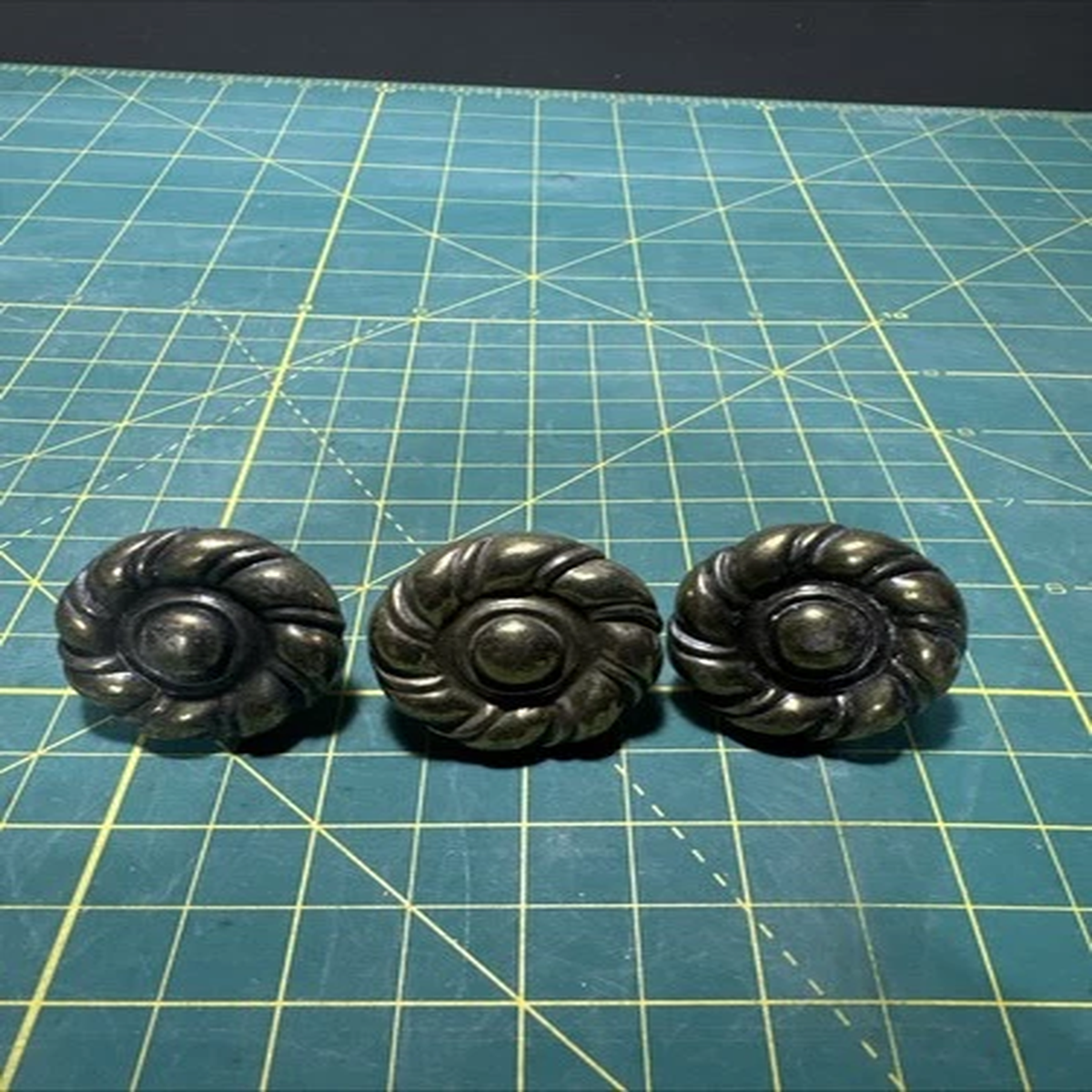 Vintage Set of 3 Drawer Pulls- Solid Brass Rosette- 2N5078