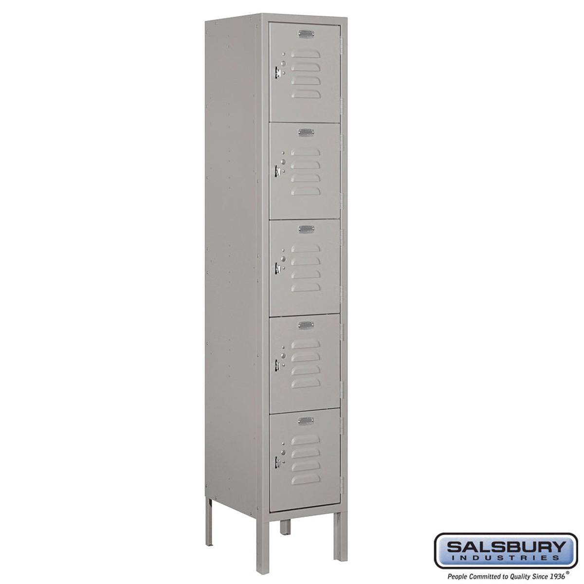 12″ Wide Five Tier Box Style Standard Metal Locker – 1 Wide – 5 Feet High – 12 Inches Deep – Gray – Assembled