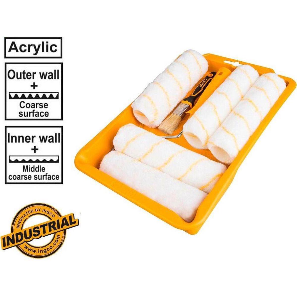 Ingco HKTCB83230083 8 in 1 Cylinder Paint Roller with Tray Set 9″