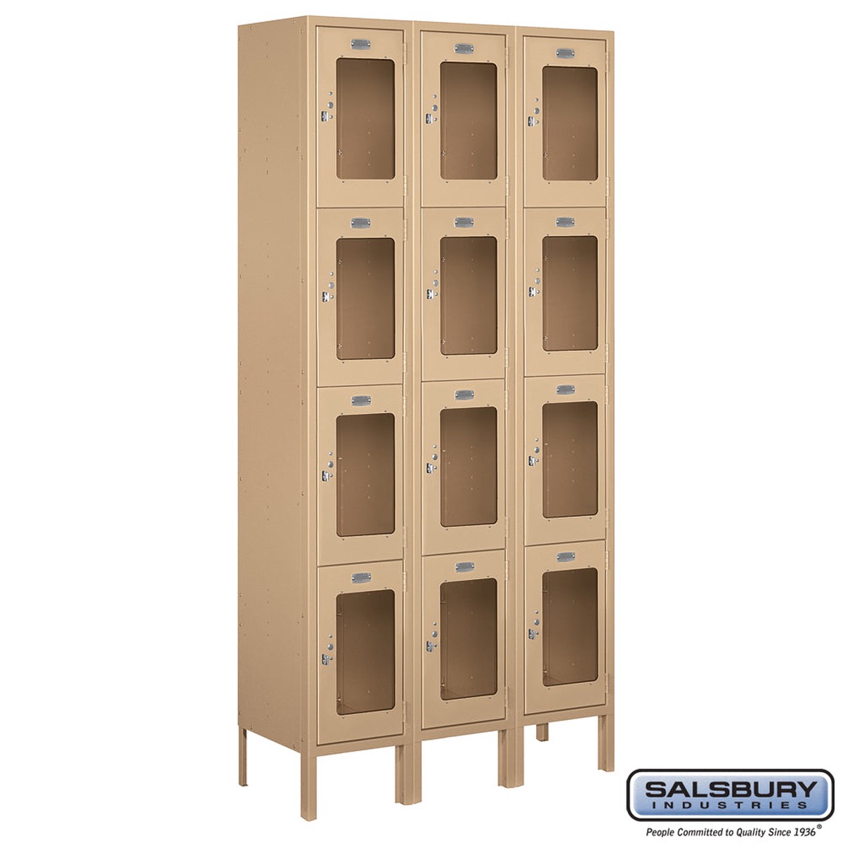 12″ Wide Four Tier See-Through Metal Locker – 3 Wide – 6 Feet High – 12 Inches Deep – Tan – Unassembled