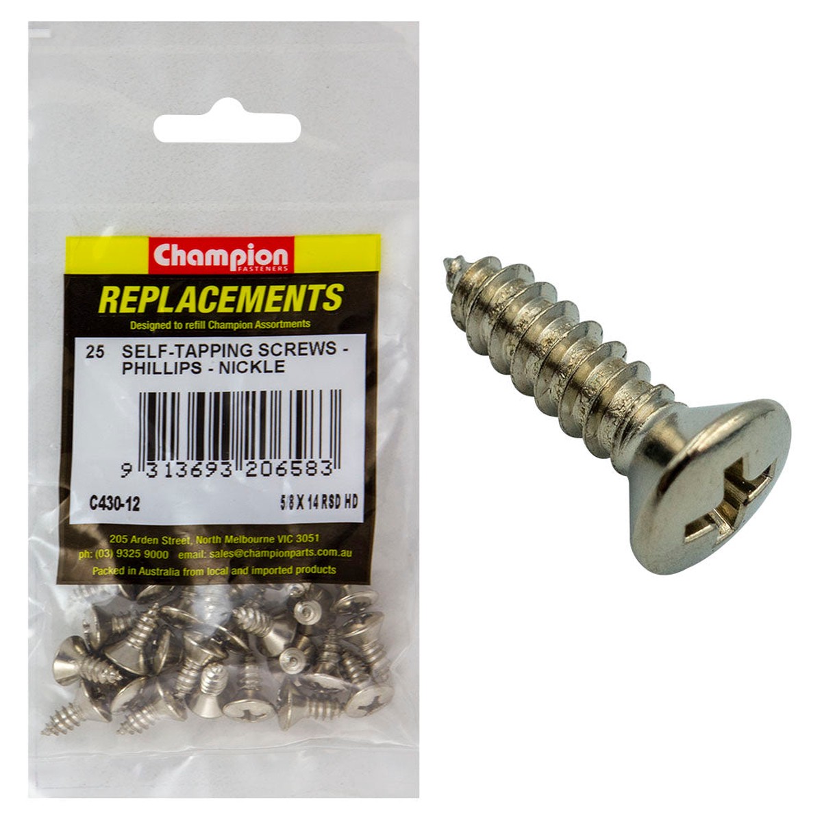 Champion 4G x 5/8in S/Tapping Screw Rsd HD Phillips – 100pk