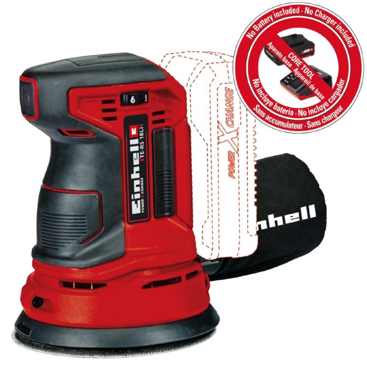 EINHELL TE-RS Power X-Change 18-Volt Cordless 5-Inch 22000-OPM Max Variable Speed Random Orbital Palm Sander w Dust Collection Box Dust Extraction Adapter Electronic Speed Control Tool Only (Batt
