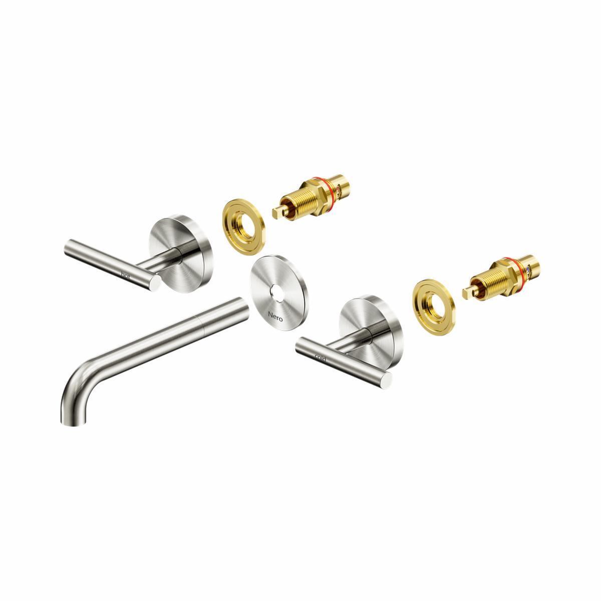 Nero Mecca Lever Wall Basin/Bath Set 185mm Spout (Trim Kit Only) Brushed Nickel