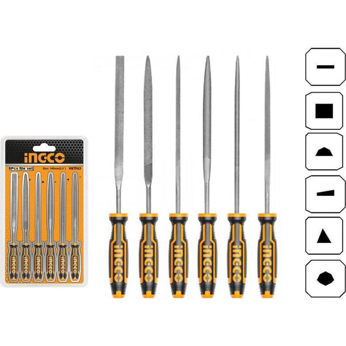 Ingco HKTF63 6pcs File Bastard with Handle Set