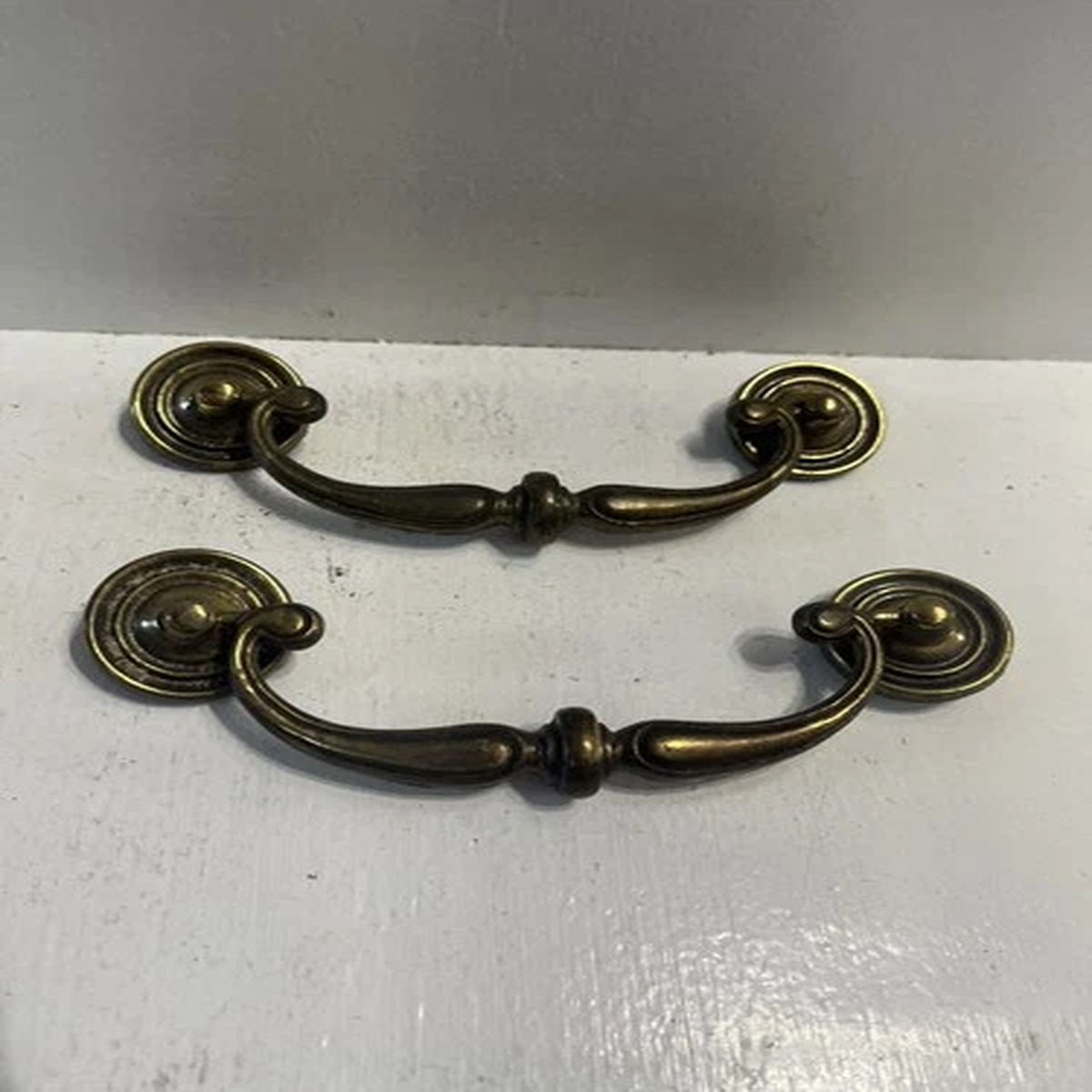 - 2 Drawer Pulls Antique Salvage Cabinet Hardware Knobs Furniture Brass Vintage