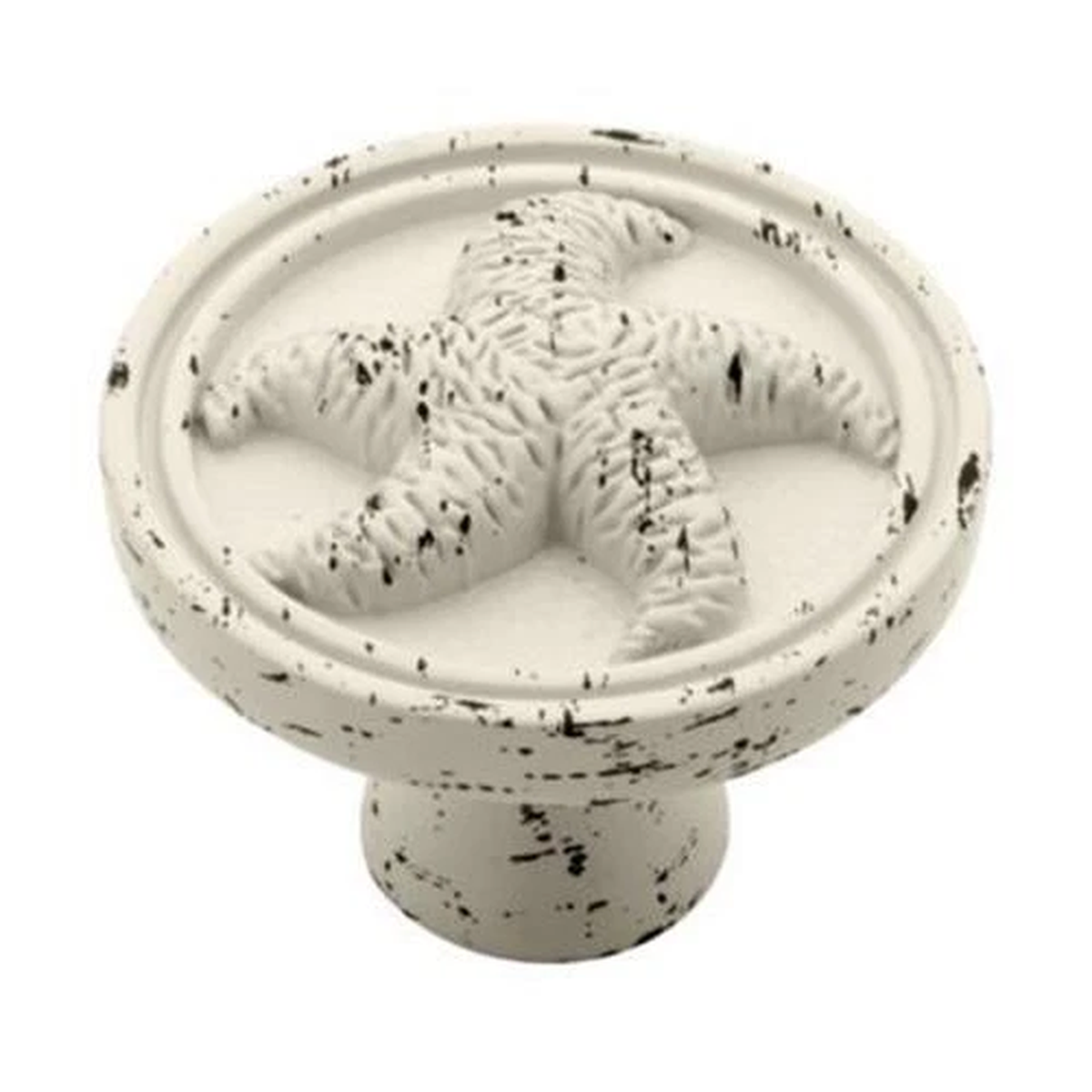 (5 Pack) 1-3/8 inch SeaSide Cottage Starfish Knob Vintage Antique White