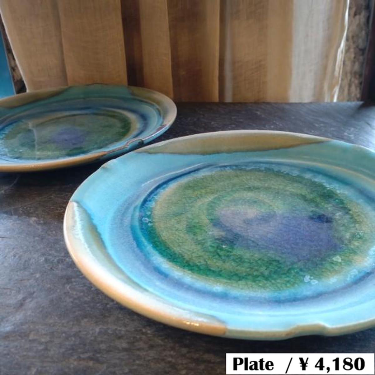 [Mashiko Ware] Mashiko Ware Flower Plate Large Turquoise Meal Main Dish Made in Japan