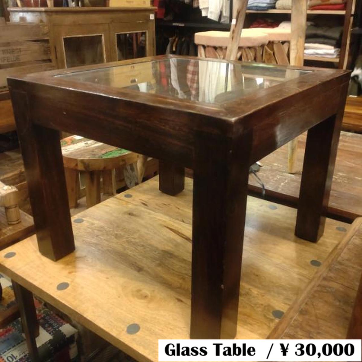 [One-of-a-kind-item] Indonesia Glass Table Indonesia Furniture Teak wood Old Wood